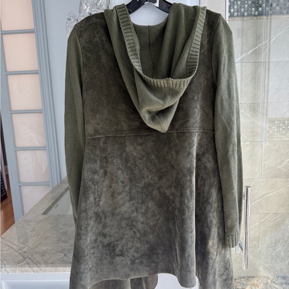 BlankNyc Faux Suede Dark Green Hoodie Cardigan - Picture 7 of 13